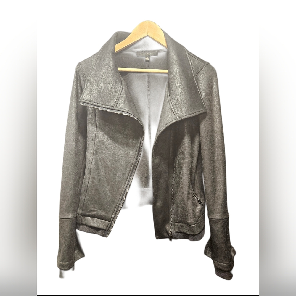 ​Dance & Marvel Black Faux Leather Moto Jacket with Zip Cuffs - Size S